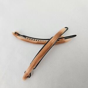 Goody Clasp Clip Hair Barrette Pair 2.5" Pink Tortoise Art Deco Style Vintage